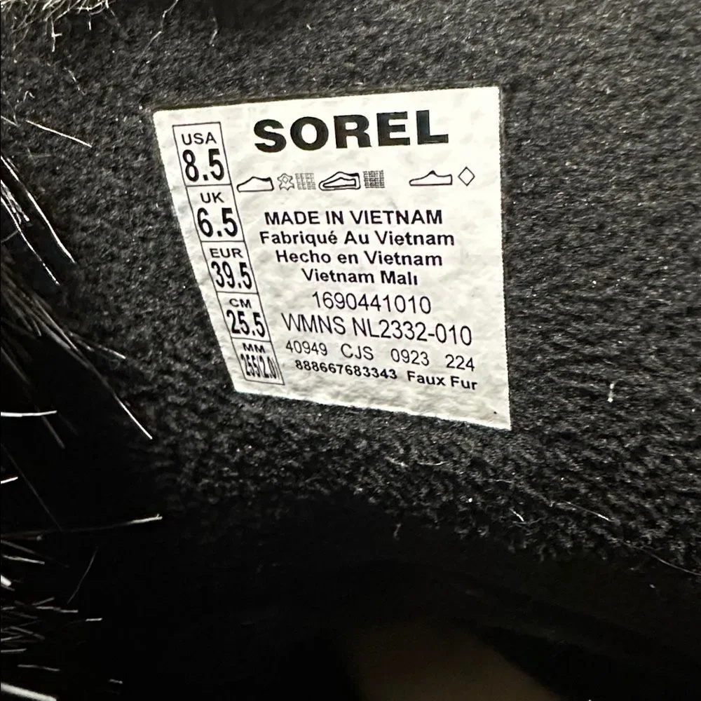 SOREL 8.5 Tolfino II Faux Fur Lined Waterproof Boot Black Gray Tall Lace up